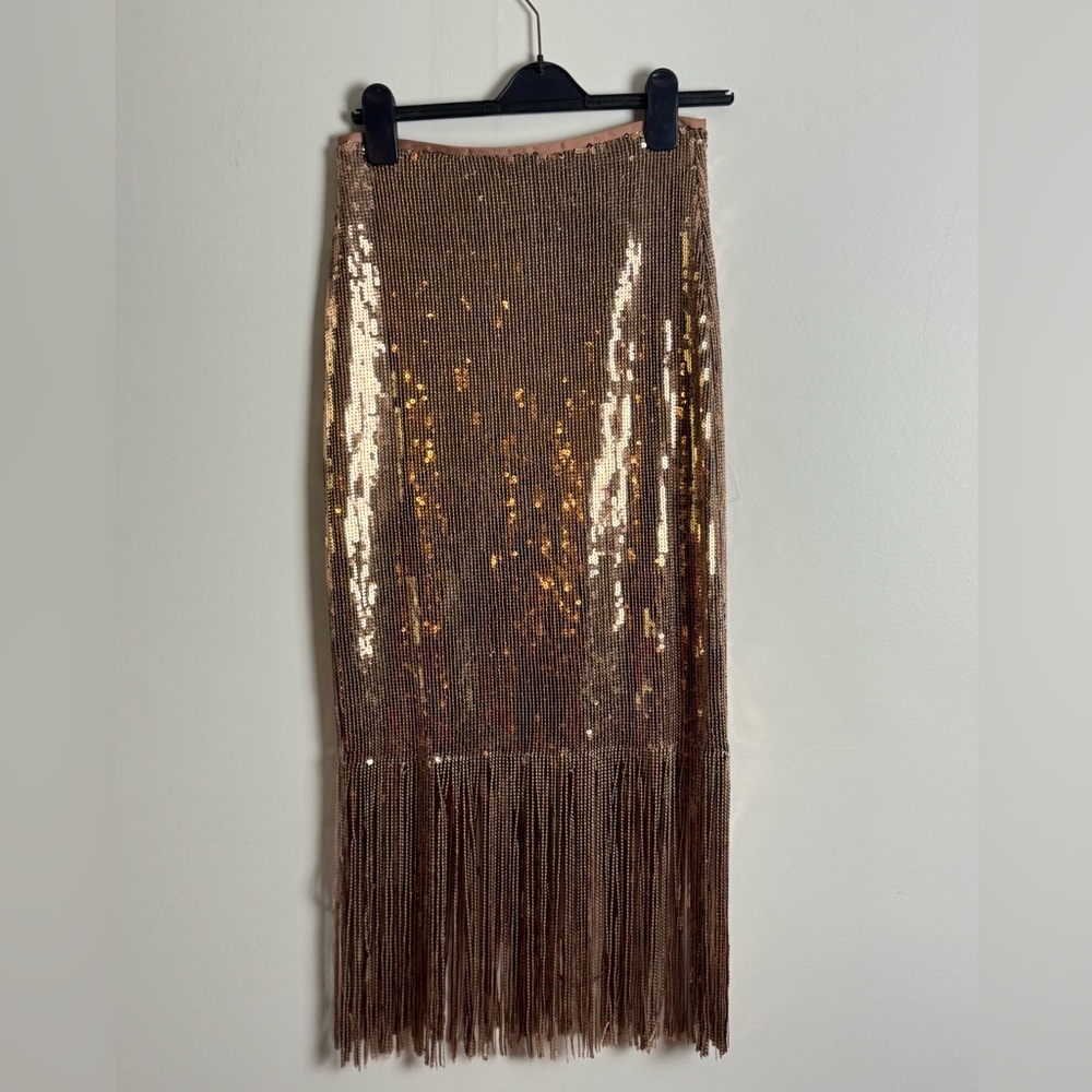 Lulu's Metallic Gold Sequin Pencil Skirt